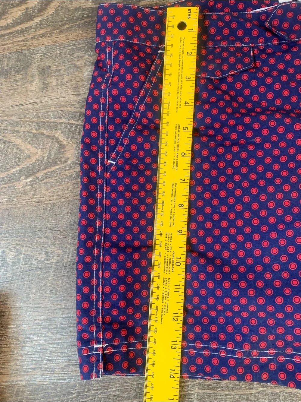 Heron Haberdashery Navy Swim Shorts with Red Dot Print